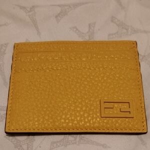 Fendi Golden Yellow Leather Card Holder Pouch RFID Accessory